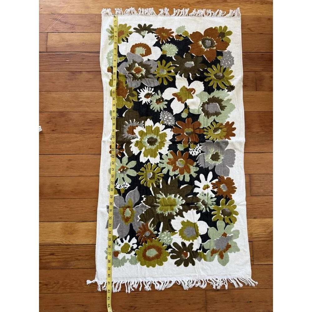 Vintage Exclusives By E E German Floral Bath Towel Fringe Pair 20x40 Cotton USA